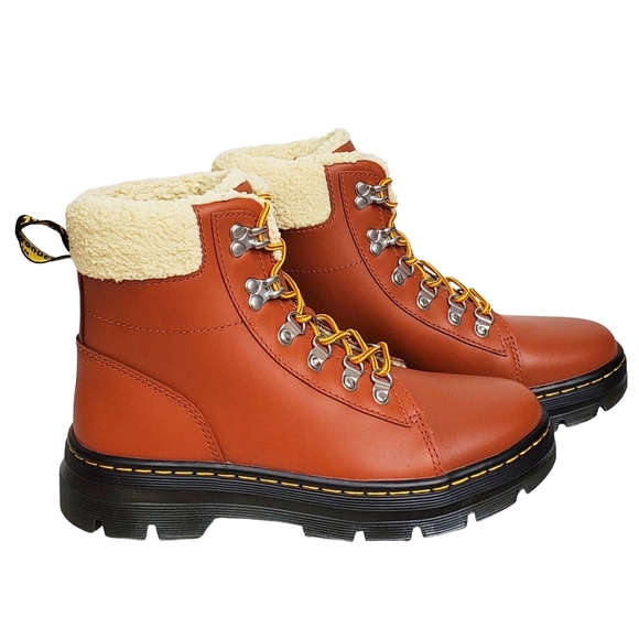 NWB Dr Martens combs leather faux fur lined combat boots rust tan waterproof - Picture 5 of 16